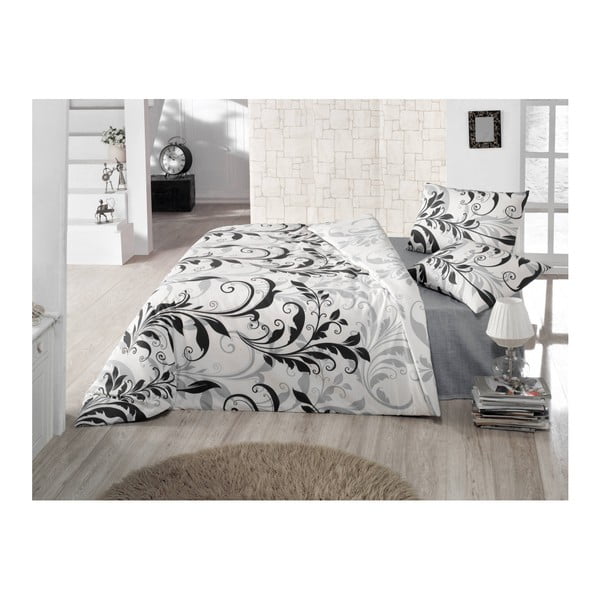 Crno bijela posteljina za krevet za jednu osobu Floral, 160 x 220 cm
