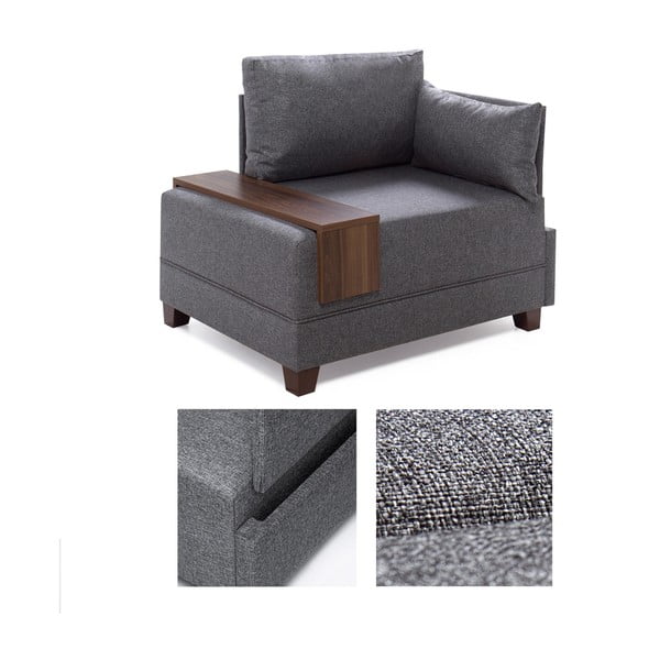 Siva fotelja s naslonom za ruke na desnoj strani i pločom za odlaganje Balcab Home Martha-image-2