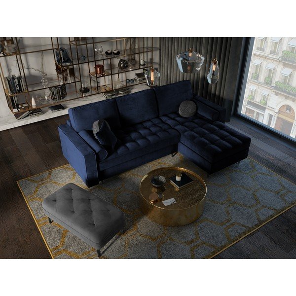 Plava baršunasta kutna garnitura Milo Casa Santo, desni kut-image-1