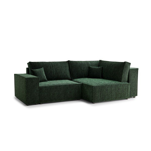 Tamno zelena sklopiva/s prostorom za odlaganje kutna garnitura od šenila (s desnim kutom/u obliku slova L) Tonga – Maison de Rêve