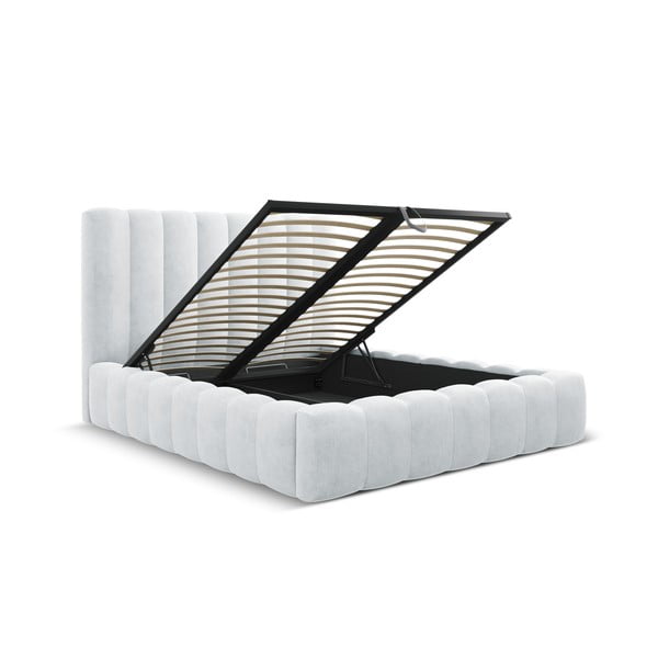 Svijetlo sivi tapecirani bračni krevet s prostorom za pohranu s podnicom 160x200 cm Kelp – Micadoni Home-image-2