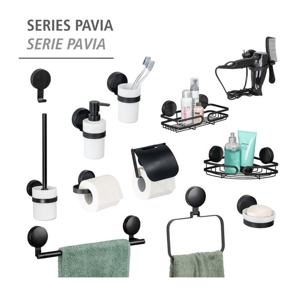 Crna kutna kupaonska polica Wenko Static-Loc® Pavia, širine 27 cm-image-2