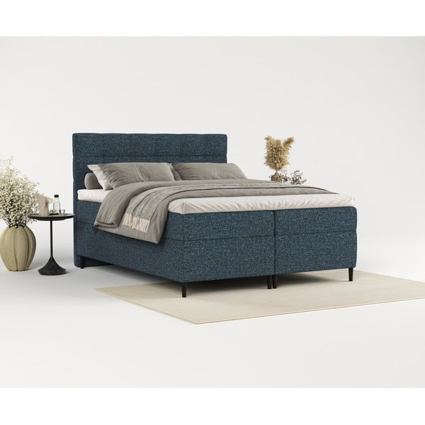 Tamno plavi boxspring krevet s prostorom za pohranu 160x200 cm Urbaneo – Maison de Rêve-image-1