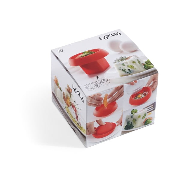 Crveni kvadratni silikonski kalup za kuhanje jaja u mikrovalnoj Lékué Ovo, ⌀ 10 cm-image-3