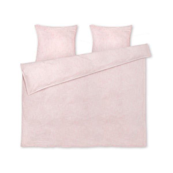 Bijelo-ružičasta posteljina za bračni krevet-za produženi krevet od organskog pamuka 200x220 cm Monochrome Lines – JUNA