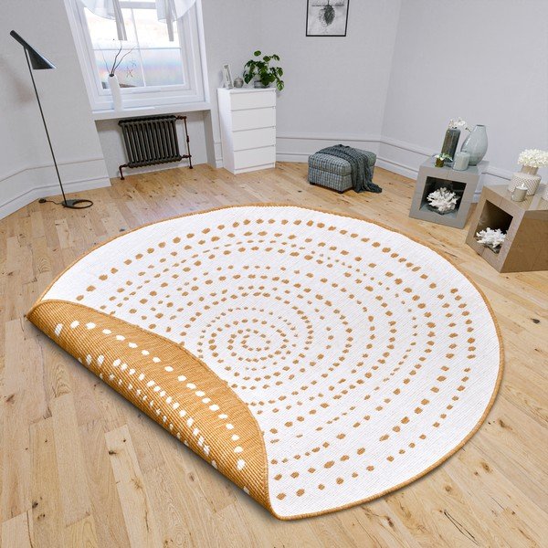Oker žuti/bijeli okrugli vanjski tepih ø 200 cm Bali – NORTHRUGS-image-1