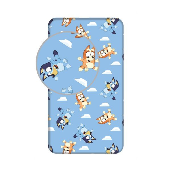 Plava pamučna dječja plahta s gumom za krevet za jednu osobu 90x200 cm Bluey – Jerry Fabrics