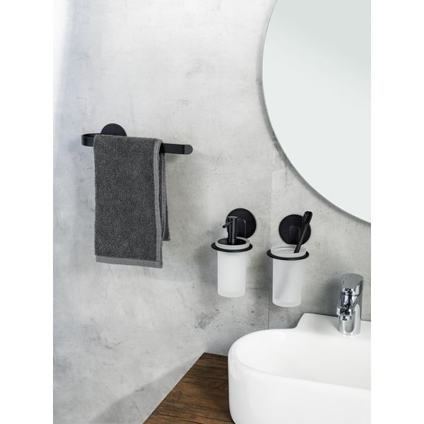 Mat crni metalni samoljepljiv držač za ručnike Bivio – Wenko-image-1