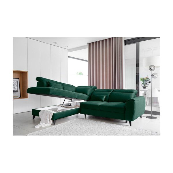 Zelena baršunasti sklopiva/s prostorom za odlaganje kutna garnitura (s lijevim kutom/u obliku slova L) Noble – ELTAP-image-3