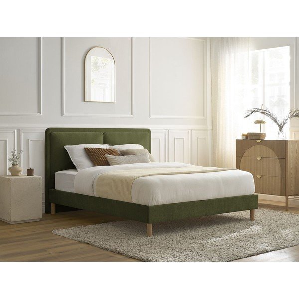 Zeleni podstavljeni tapecirani bračni krevet s podnicom 180x200 cm Mara – Bobochic Paris-image-1