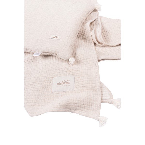 Krem komplet dječje deke i jastuka od muslina 100x130 cm Muslin Linen – Malomi Kids-image-2