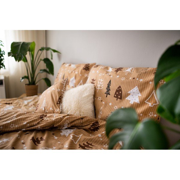 Smeđa pamučna posteljina Cotton House Trees, 140 x 200 cm-image-2