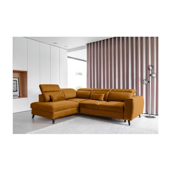 Žuta  baršunasti sklopiva/s prostorom za odlaganje kutna garnitura (s lijevim kutom/u obliku slova L) Noble – ELTAP-image-1