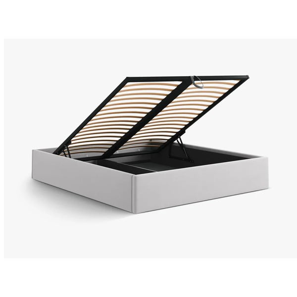 Svijetlo sivi tapecirani bračni krevet s prostorom za odlaganje/bez uzglavlja s podnicom 160x200 cm Susan – Micadoni -image-3