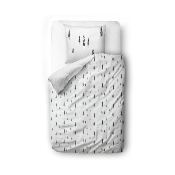 Bijela posteljina za krevet za jednu osobu od pamučnog satena 135x200 cm Forest - Butter Kings