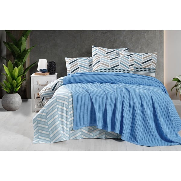 Plavi pamučan prekrivač 220x240 cm Waffle – Mila Home