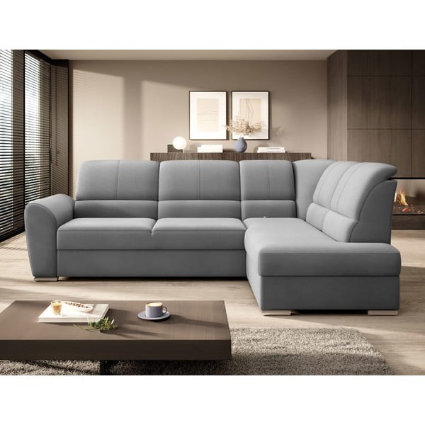 Siva baršunasti sklopiva/s prostorom za odlaganje kutna garnitura (s desnim kutom/u obliku slova L) Siber – ELTAP-image-3