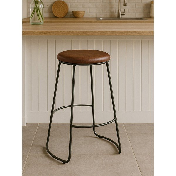 Crna/smeđa podstavljena barska stolica (visine sjedala 64 cm) Brixton – Premier Housewares-image-1