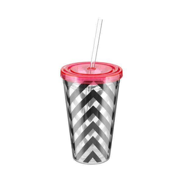 Prugasta čaša s ružičastim poklopcem Premier Housewares Chevron, 450 ml-image-1