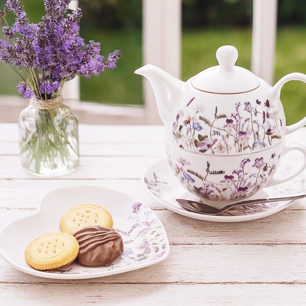 Bijeli/ljubičasti porculanski servis za čaj Louka – Orion-image-1
