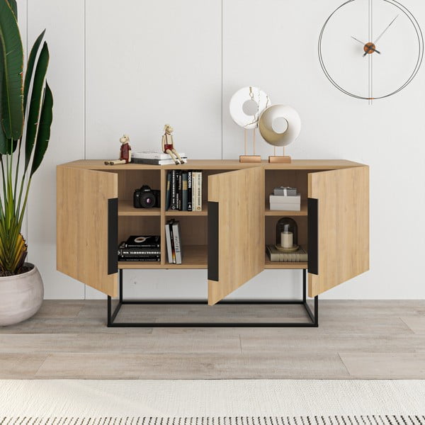 Niska komoda u dekoru hrasta u prirodnoj boji 150x80 cm Titan – Marckeric-image-1