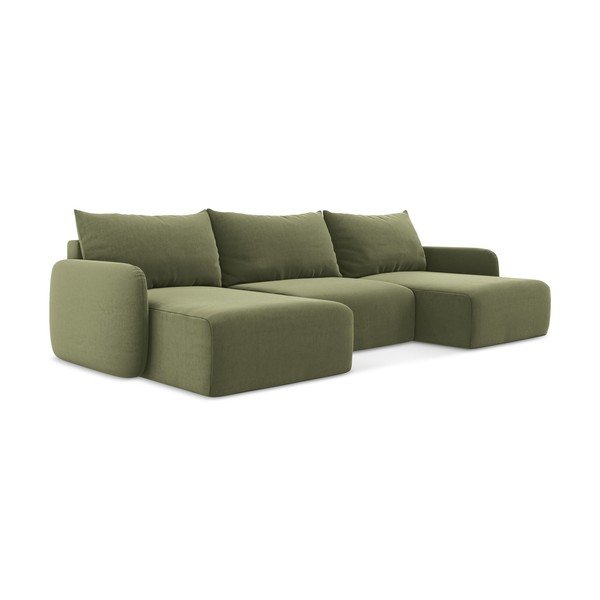 Zelena baršunasti sklopiva/s prostorom za odlaganje kutna garnitura (u obliku slova "U") Kalena – Makamii-image-2