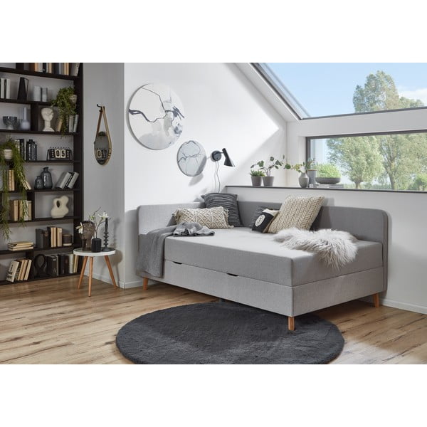 Svijetlo sivi tapecirani krevet za jednu osobu s prostorom za pohranu 90x200 cm Cabana - Meise Möbel-image-1