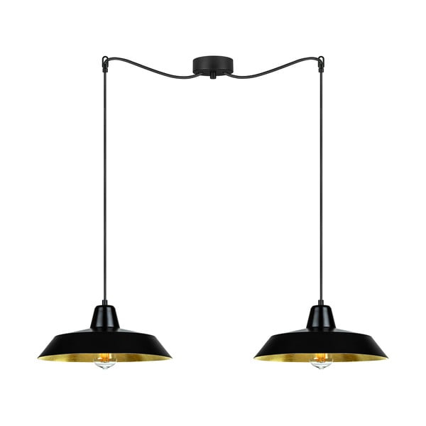 Crna dvodjelna viseća lampa s detaljima u boji bakra Sotto Luce Cinco, ⌀ 85 cm
