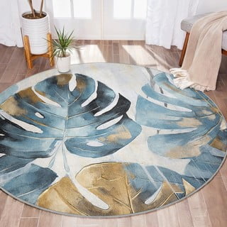 Plavi perivi okrugao tepih ø 100 cm Golden Leaves – Mila Home