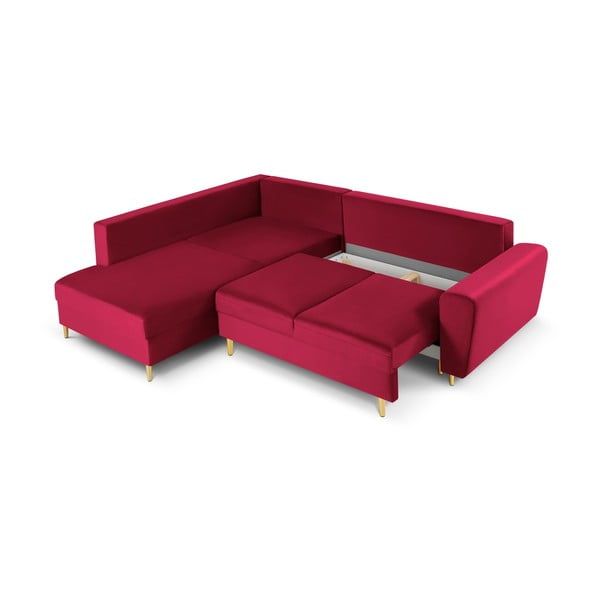 Crvena baršunasti sklopiva/s prostorom za odlaganje kutna garnitura (s lijevim kutom/u obliku slova L) Kyoto – Cosmopolitan Design-image-3