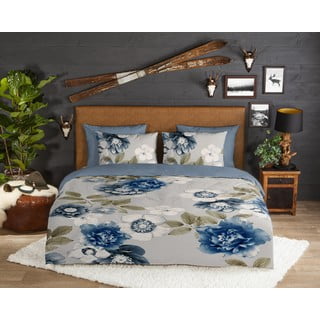 Plava/siva flanelska posteljina za bračni krevet/za produženi krevet 200x220 cm Gabin – Good Morning