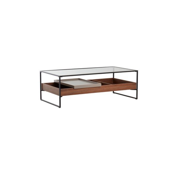 Stolić za kavu sa staklenom pločom stola u tamnoj prirodnoj boji 60x120 cm Sveg – Jotex-image-3