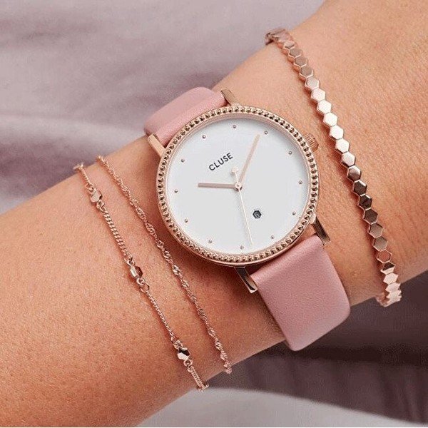 Ženski sat s ružičastim kožnim remenom Cluse Le Couronnement-image-1