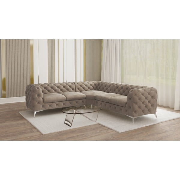 Sivo-bež baršunasti kutna garnitura Chelsea – Ropez-image-1