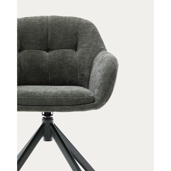 Tamno zelena podstavljena blagovaonska stolica s naslonima za ruke Dorina – Kave Home-image-2