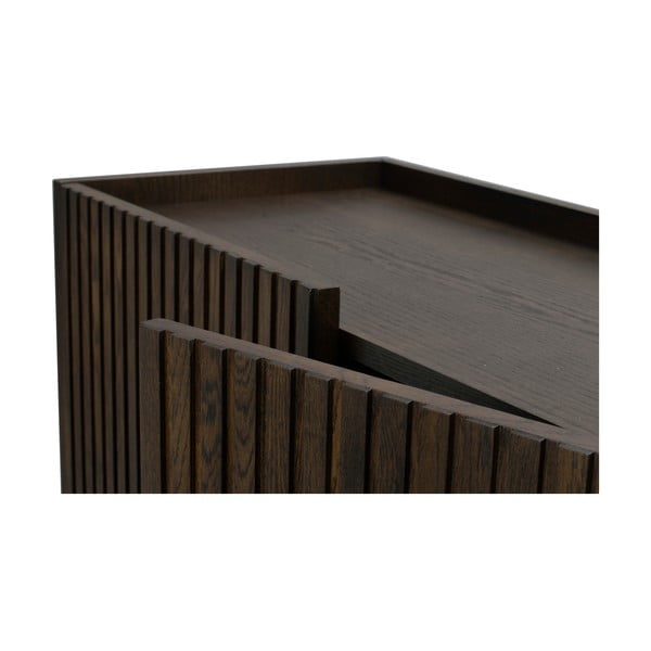 Tamno smeđa niska hrastova komoda 160x75 cm Halifax - Rowico-image-1