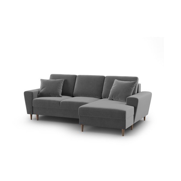 Svijetlo siva baršunasti sklopiva/s prostorom za odlaganje kutna garnitura (s desnim kutom/s ležaljkom) Kyoto – Cosmopolitan Design-image-1