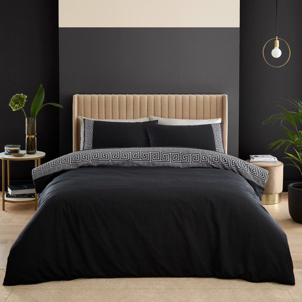 Crna posteljina za krevet za jednu osobu 135x200 cm Artemis Greek Key – Catherine Lansfield-image-1