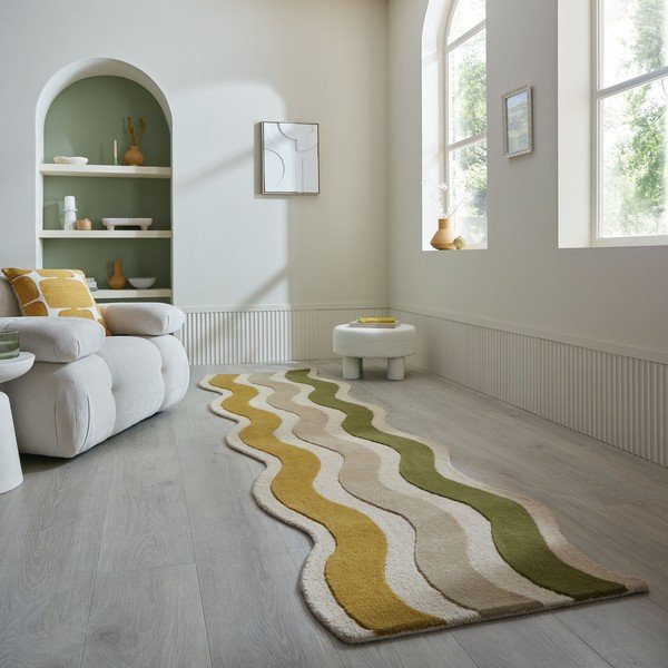 Zelena/u prirodnoj boji ručno rađena vunena staza 80x300 cm Cascade Wool – Flair Rugs-image-1