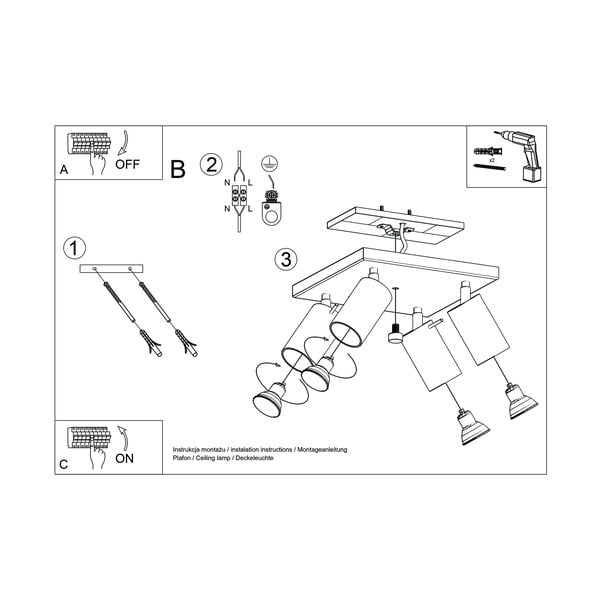 Siva stropna svjetiljka Sollux Etna Quatre-image-4
