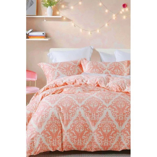 Ružičasta/bež posteljina za bračni krevet/za produženi krevet od renforce pamuka s uključenom plahtom/4-dijelna 200x220 cm Damask – Mila Home