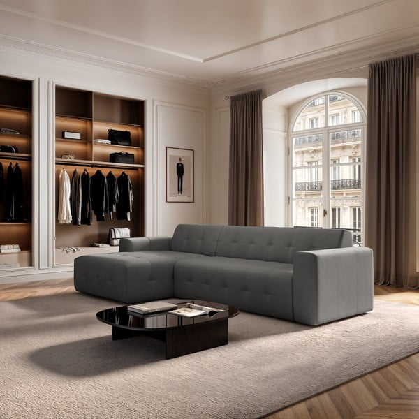 Siva baršunasti kutna garnitura (s lijevim kutom/s ležaljkom) Tuil – Rodier-image-1