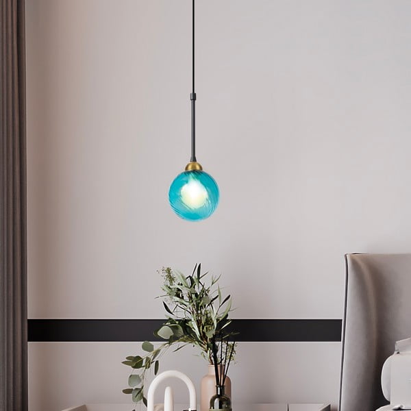 Plava viseća svjetiljka sa staklenim sjenilom ø 12 cm Twister – Squid Lighting-image-2