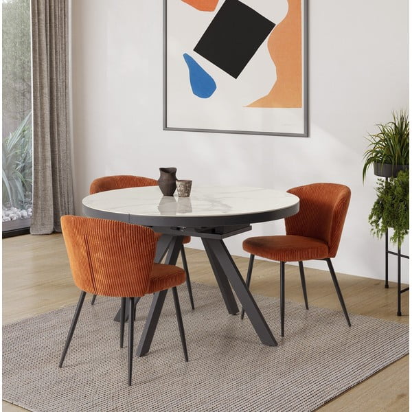 Okrugao proširiv blagovaonski stol s dodatnom pločom s keramičkom daskom ø 120 cm Bela – Marckeric-image-1