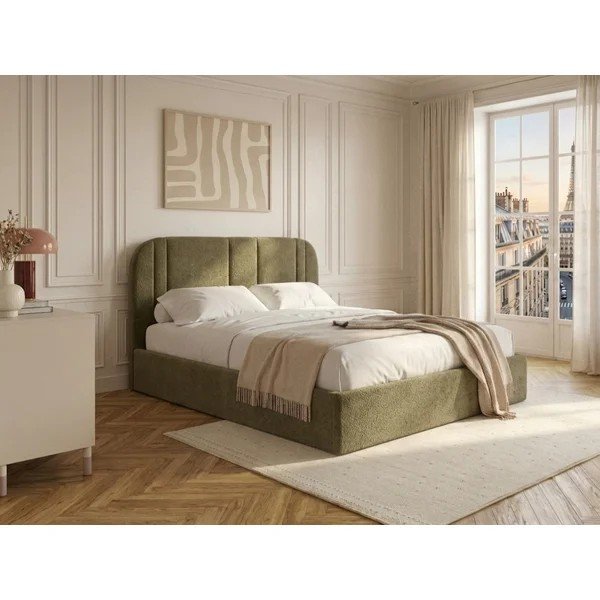Zeleni tapecirani bračni krevet s prostorom za odlaganje s podnicom 160x200 cm Sidney – Bobochic Paris-image-1