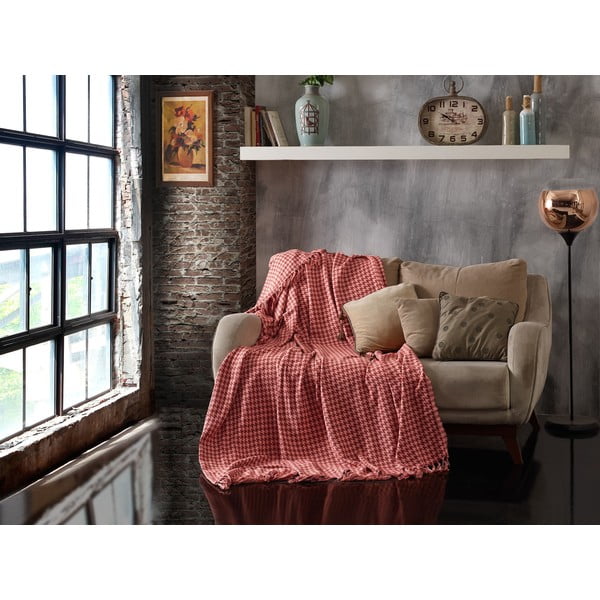 Ružičasti pamučni prošiveni prekrivač EnLora Home Throw Brick Red Light Pink, 200 x 230 cm