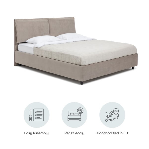 Smeđe-sivi tapecirani bračni krevet s podnicom i prostorom za odlaganje 180x200 cm Myra Pillow – Bonami Selection-image-4