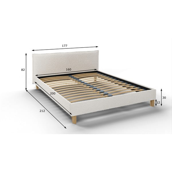 Kremasto tapecirani bračni krevet s letvičastim okvirom 160x200 cm Tina - Ropez-image-4