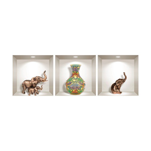 Set od 3 zidne 3D samoljepljive naljepnice Ambiance Elephants-image-2