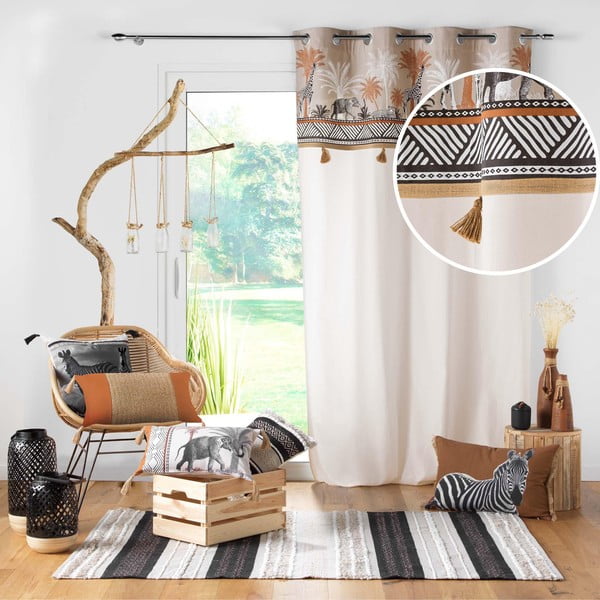 Smeđa/u prirodnoj boji pamučna zavjesa 140x240 cm Kenya Lodge – douceur d'intérieur-image-4